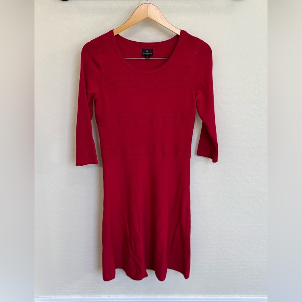 Like New! Worthington Red Scoop Neck Knit Dress With 3/4 Sleeves Size Small